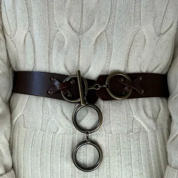 NWOT Preston and York Womens Brown Italian Leather Hippie Waist Belt Sz M - Picture 3 of 5
